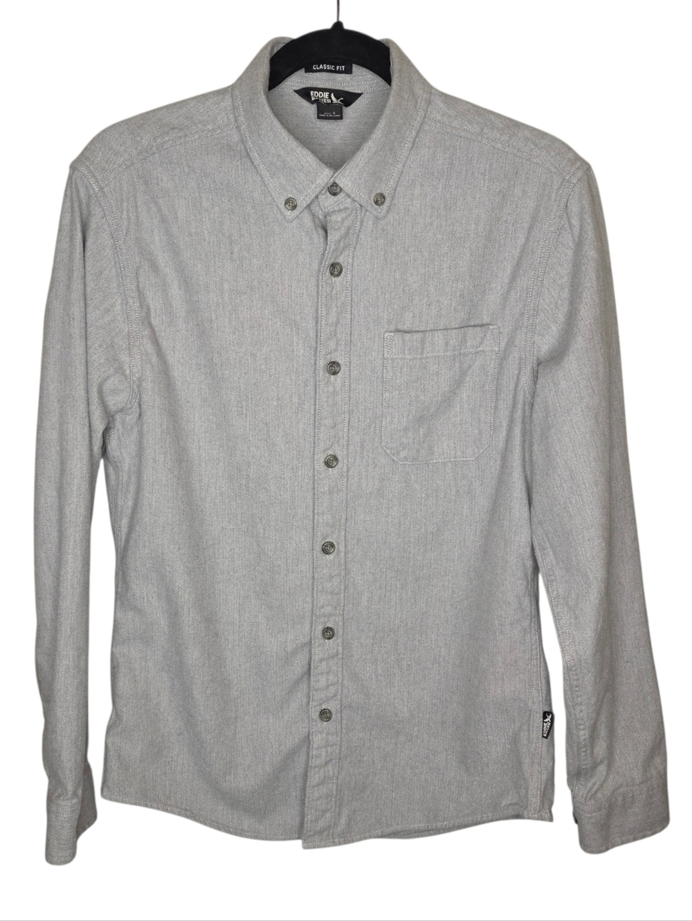​Eddie Bauer Men's Small Classic Fit Herringbone Button Down Shirt Gray L/S